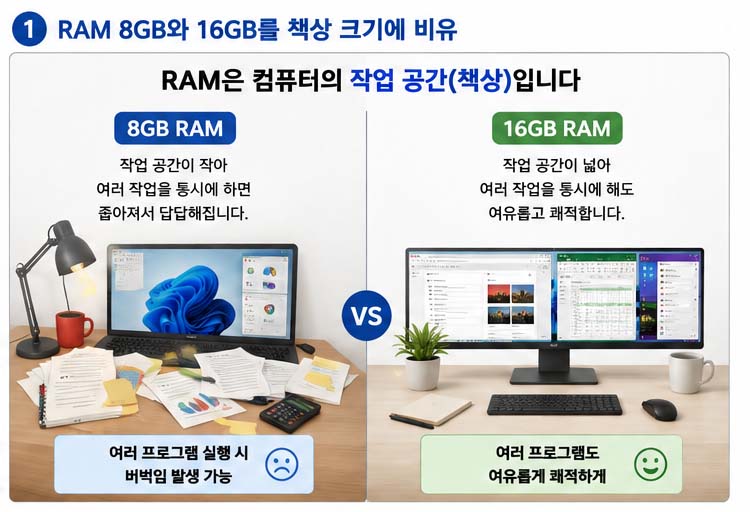 컴퓨터 RAM 용량 비교 이미지